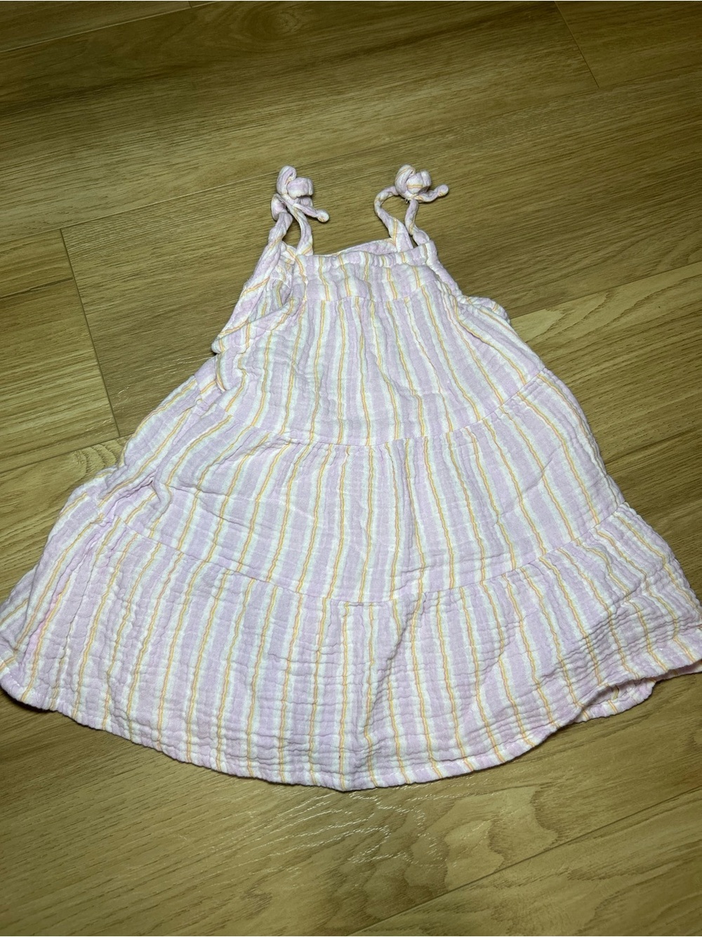 Cat & Jack Pastel Striped Tie-Shoulder Dress in Lavender, Yellow and White